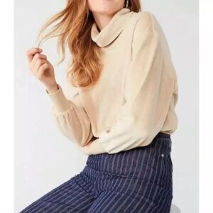 Urban Outfitters Selena Velour Mock Neck Top nude tan neutral velvet